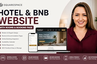 design redesign squarespace hotel or bnb website with rooms and booking page