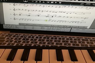 transcribe piano, drums, bass guitar and audio into professional sheet music