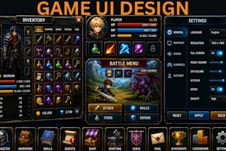 design inventory ui hud ui battle ui menu ui setting ui quest in any style