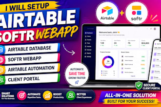 setup airtable database, softr wbapp, airtable automation, and client portal