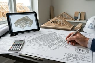 provide roof truss design, framing plan, truss layout and structural calculation