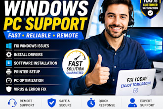 remotely fix windows PC issues, install software, drivers and printer setup