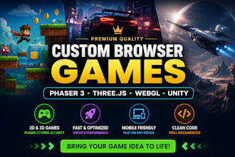 develop a phaser 3 game, threejs web browser game, webgl game for website, unity