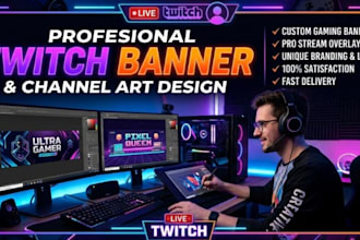 design animated stream overlay, kick, twitch overlay, twitch logo, banner emotes