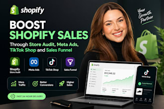 boost shopify sales with meta ads, store audit, tiktok shop ads and sales funnel
