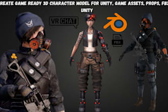 create game ready 3d character model, game assets for vrchat avatar, vtuber, sfm
