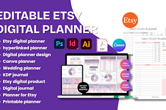 do editable etsy digital planner KDP journal digital product hyperlinked planner