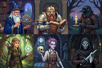 create pixel art assets for your game, background character and illustration
