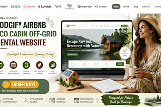 lodgify airbnb themed stay rental property float eco home off grid cabin website