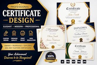 design award certificate, marriage, diploma and custom certificate