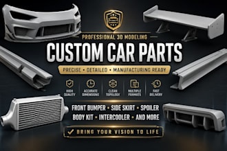 design car front bumper 3d model, side skirt, spoiler, car body kit, intercooler