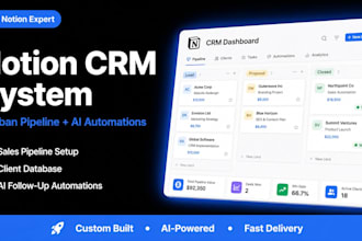 build notion crm, kanban pipeline, contact database, ai automated follow up