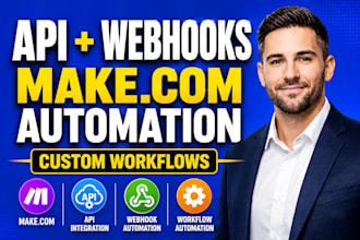 create API integrations, webhooks and make com automation workflows