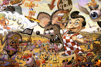 create custom rat fink style monster hot rod cartoon art and illustrations