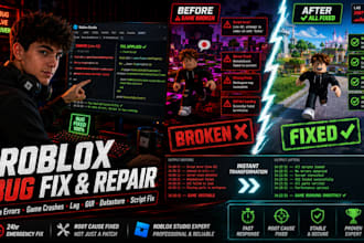 fix your roblox game bugs, errors and lua scripting issues in roblox studio