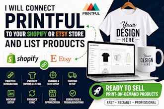 setup printful shopify or etsy integration and upload pod products shopify code