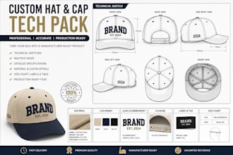 design custom hats and caps with professional tech pack and mockup