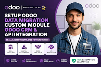 setup odoo data migration, custom odoo module, odoo crm and api integration