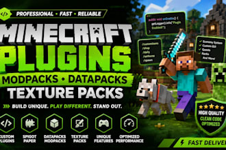 create custom minecraft plugins, with unique modpack, data pack, texture pack