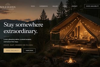 build squarespace glamping website luxury camping  airbnb resort cabins website