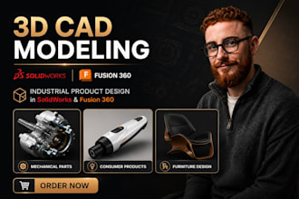 do 3d cad modeling, industrial product design in solidworks and fusion 360