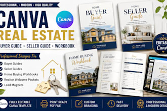 design canva real estate buyer guide, seller guide and home buying workbook
