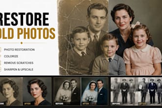 restore or colorise old damage photo fix blurry picture and upscale low quality