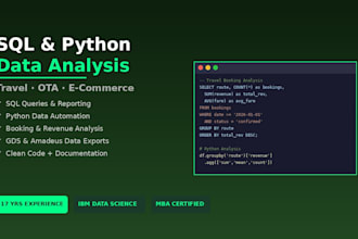 write sql queries and python scripts for travel and ecommerce data analysis