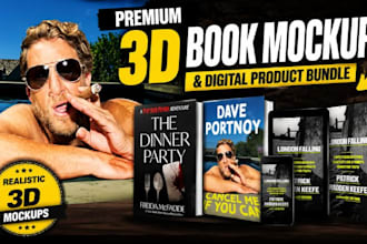 create realistic 3d book mockup ebook cover and digital product bundle