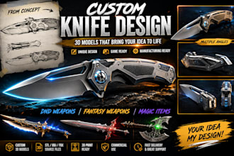 custom knife design, 3d knife model, dnd weapons, magic items for manufacturer