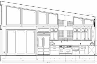 design 2d kitchen cabinet layout, custom kitchen design, elevation and plan