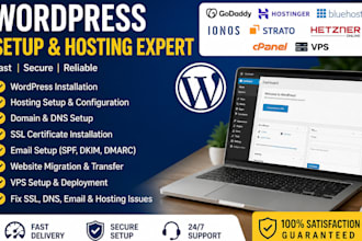 setup wordpress godaddy hosting SSL vps, strato, email domain on ionos, hetzner
