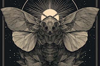 draw detailed dark art with woodcut or linocut style