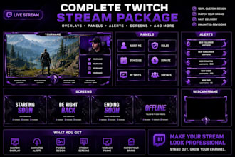 design professional twitch overlays, panels and stream package