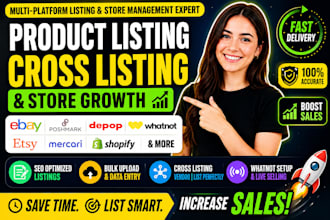 do product listing, ebay listing poshmark depop cross listing and whatnot setup
