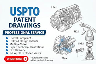 draw uspto patent drawing, illustration or utility design and technical drawing