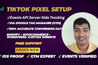 set up tiktok pixel and events API server side tracking via GTM