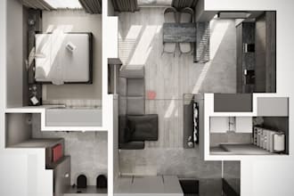 create a functional 2d and 3d room layout