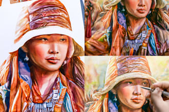 watercolor portrait painting, photo to watercolor portrait