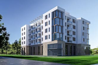 redesign3d condo exterior,multi use building,apartment render,cgi hostel complex