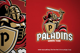 design a modern paladin logo with shield and sword style