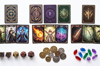 design card game, trading card game, board game and game art, card illustrati