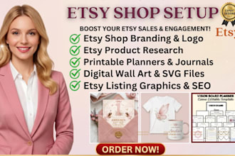 setup etsy shop, design digital products, etsy print on demand, etsy SEO listing