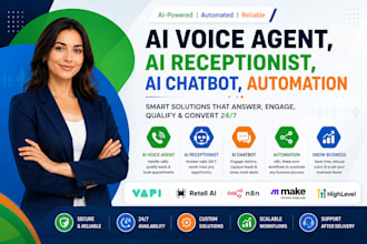 create ai receptionist, ai voice agent, gohighlevel ai chatbot, n8n, make com