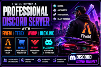 setup a professional discord server with fivem, tebex, whop and bloxlink