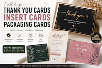 design thank you cards, insert cards, and packaging cards
