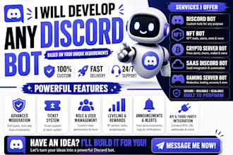 do discord bot, nft bot, crypto server bot, saas discord bot, gaming server bot