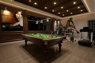 relayout basement game room,recreation building,clubhouse interior,gym rendering