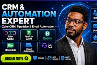 setup zoho crm, pipedrive crm, brevo mailerlite email marketing automation attio