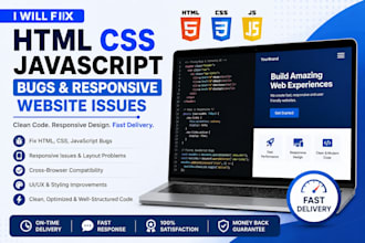 fix HTML CSS javascript bugs and resposive websites